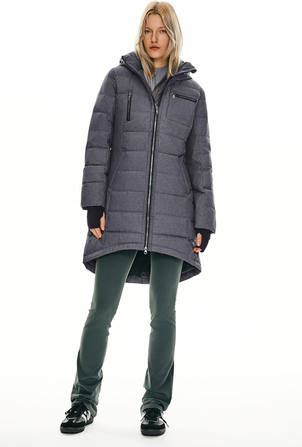 Womens Long Winter Down Jacket Hooded Quilted Puffer Coat Slim Fit Warm Outerwear