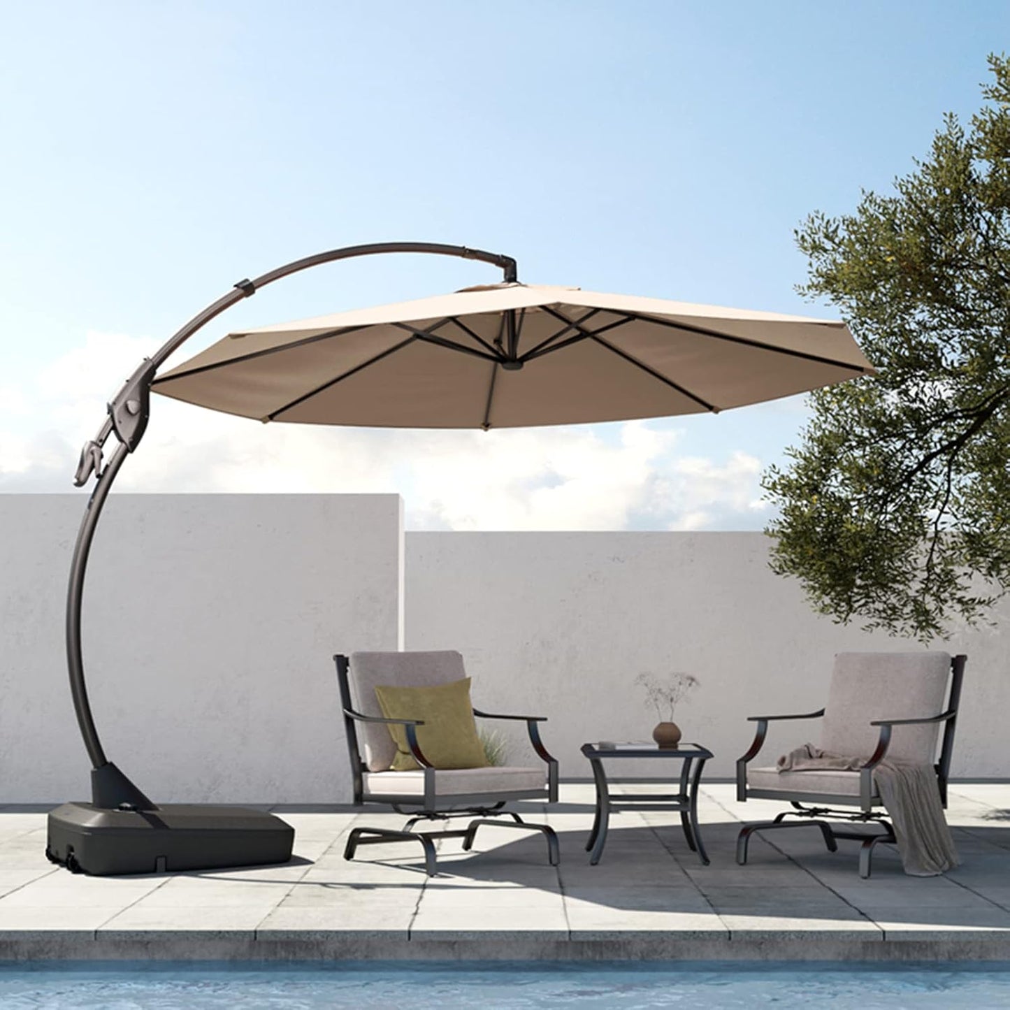 12FT Outdoor Offset Cantilever Umbrella with Base Champagne