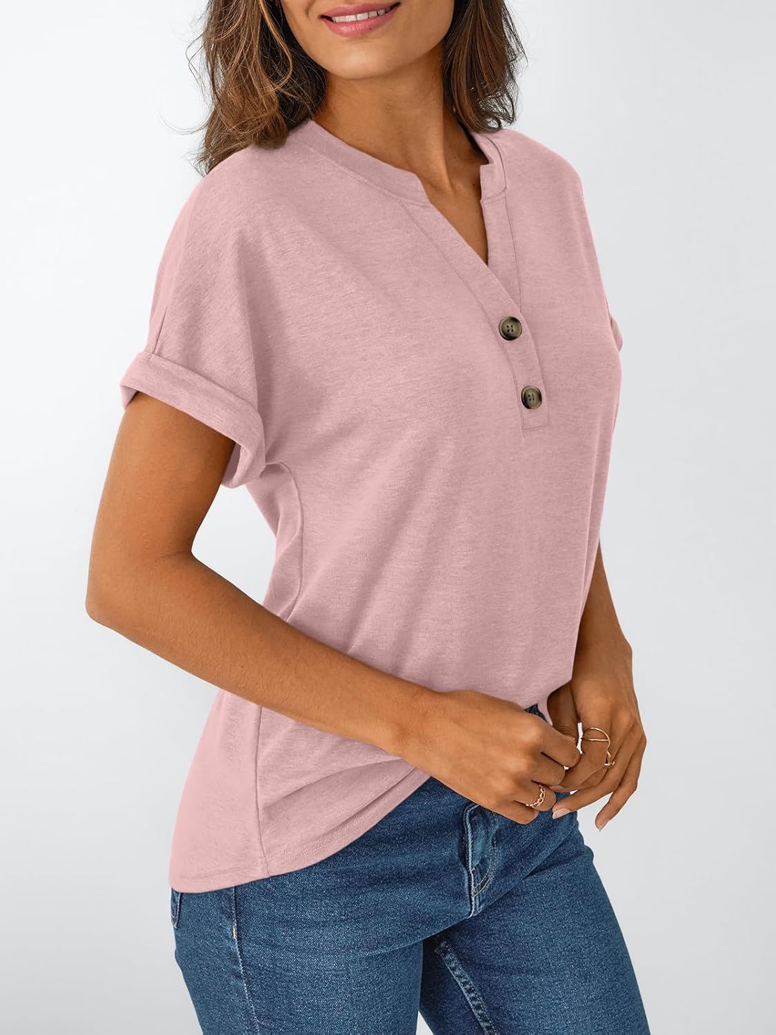 Women's Short Sleeve Shirts Henley Dressy Casual Summer Tops