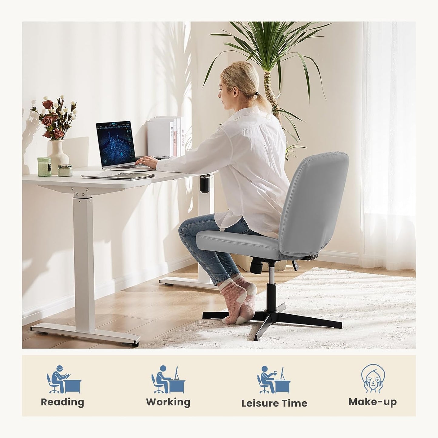 DUMOS Criss Cross Chair Legged Office Wide Comfy Desk Seat