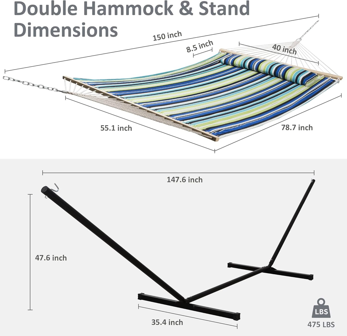 2 Person Hammock with Stand Heavy Duty Portable Dark Grey