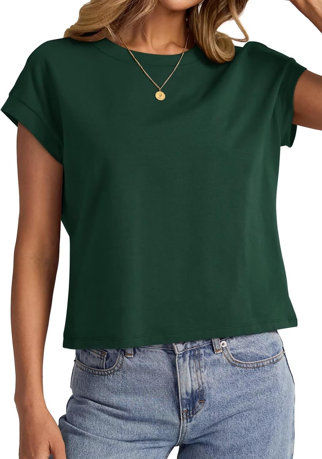 Womens Cap Sleeve Crop Tops Cotton T Shirts