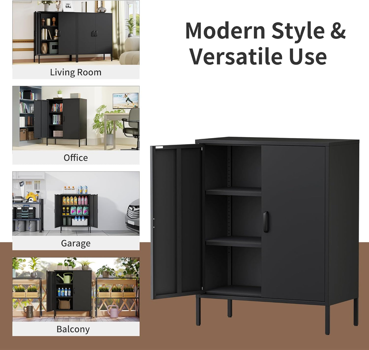 2 Door Storage Sideboard Metal Storage Cabinet with 2 Adjustable Shelf