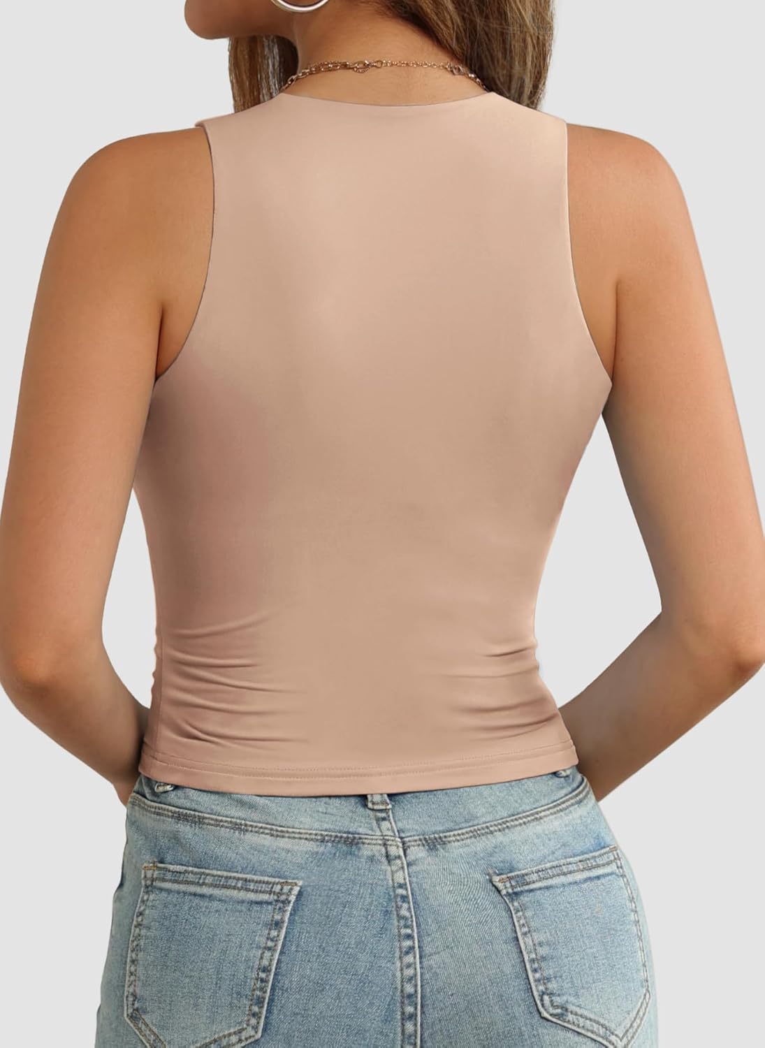 Womens Double Lined Crop Tank Tops Casual Basic Shirts Sleeveless Tops