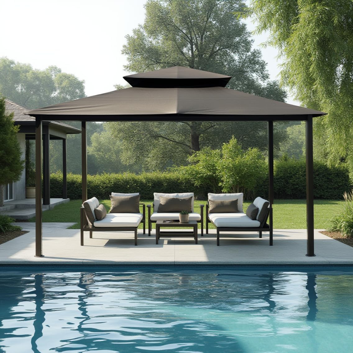 10' x 12' Outdoor Soft Top Gazebo Bronze Frame Grey Canopy