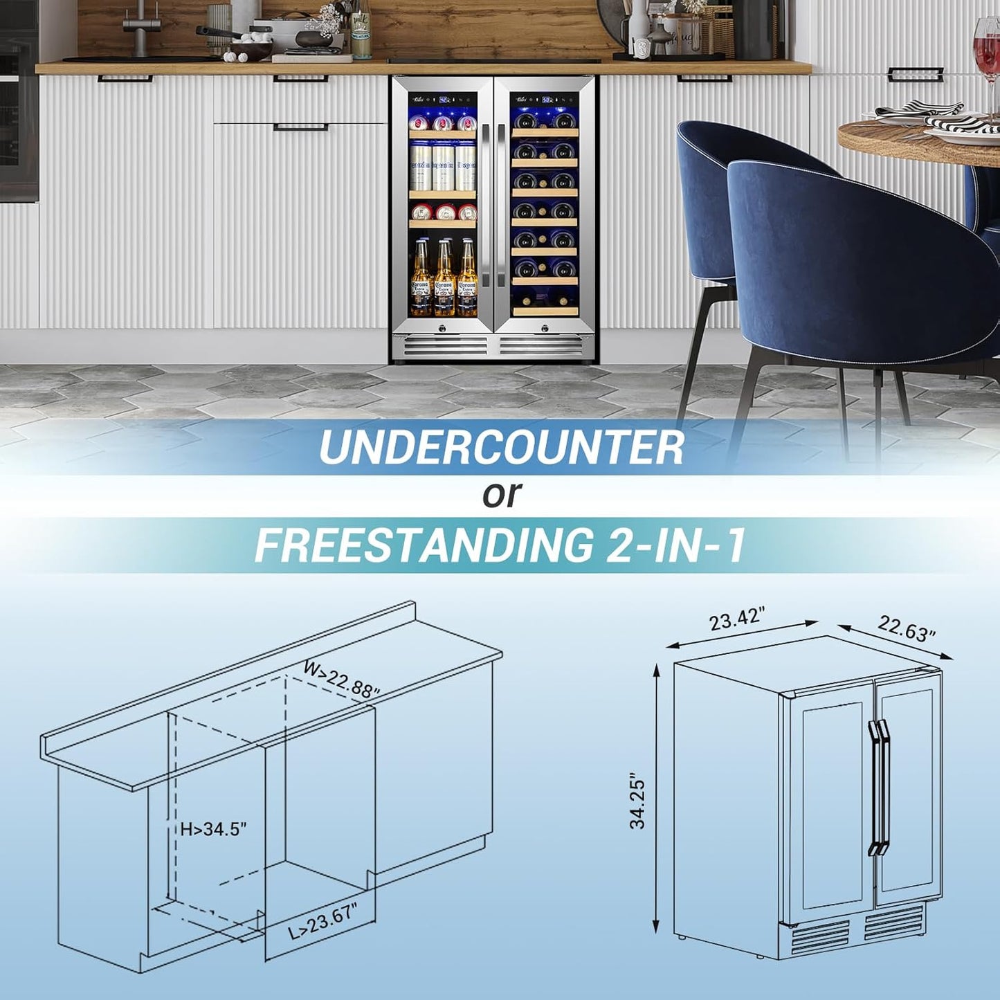 24 Inch Beverage Refrigerator Outdoor Under Counter Beverage Cooler for Patio