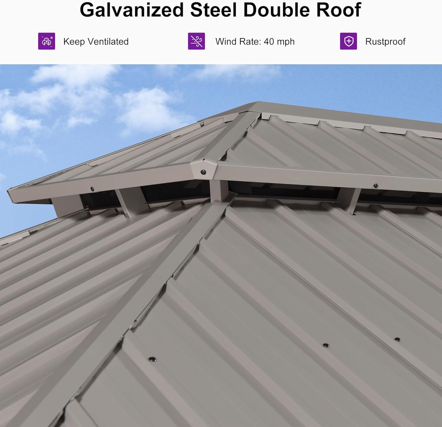 12x20ft Hardtop Gazebo Aluminum Frame Steel Roof Curtains Netting