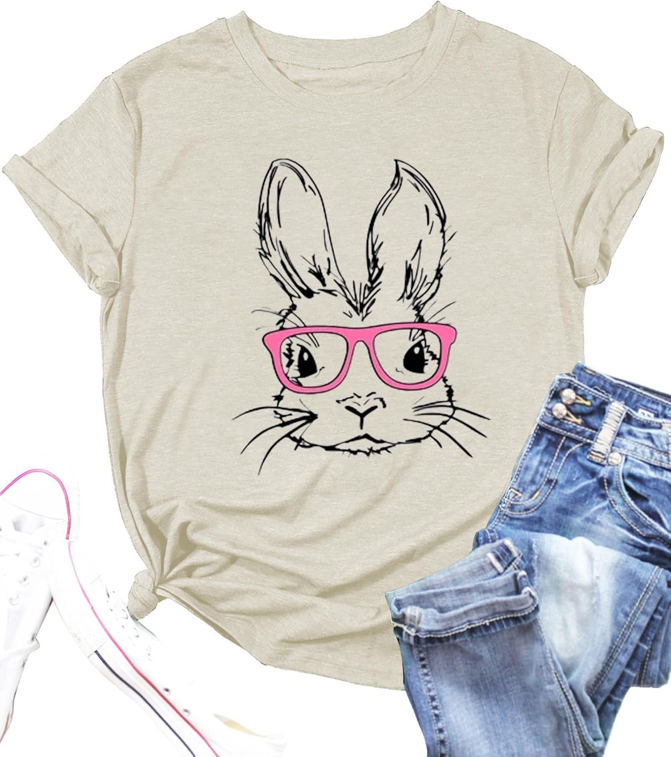 Funny Bunny Print T Shirt for Women Cute Grapic Leopard Shirts Family Blouse Gifts Easter Tops Tee