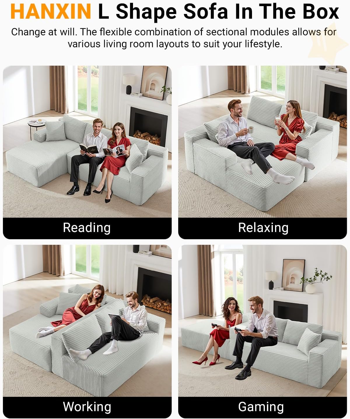105 Inch Cloud Sectional Couch with Deep Seat