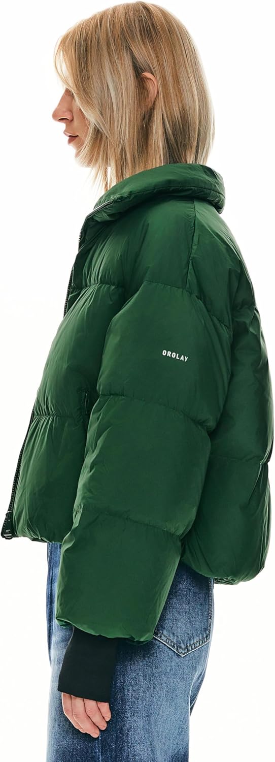 Womens Winter Oversized Cropped Puffer Jacket Zip Up Short Down Coat