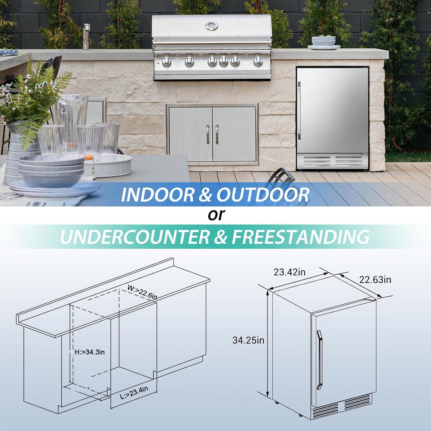 24 Inch Beverage Refrigerator Outdoor Under Counter Beverage Cooler for Patio