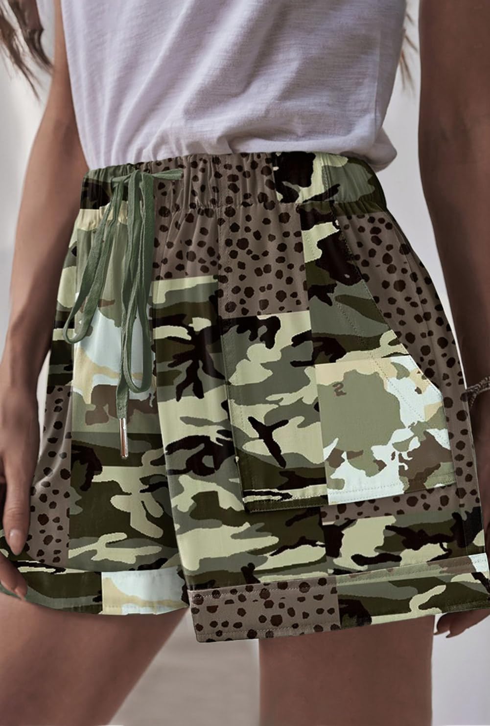 Womens Shorts Cotton Elastic Waist Drawstring Casual Shorts with Pockets