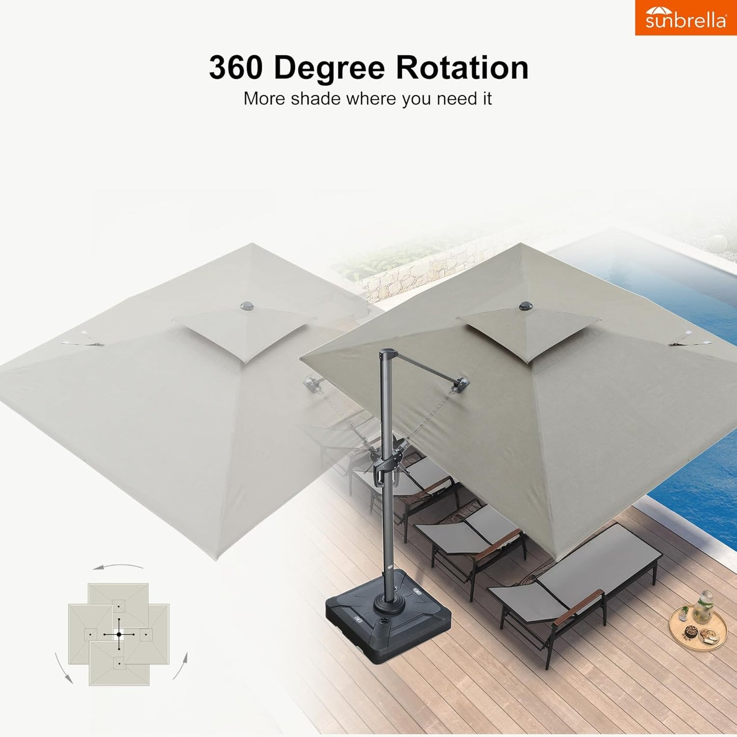 12ft Patio Umbrella with Base Large Outdoor Square Umbrella