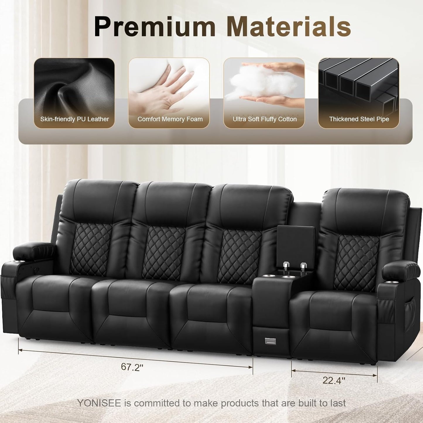 YONISEE 3 Seat Recliner Sofa, Large Reclining Sofa with Storage Console, Manual Reclining Chair with USB Ports, 2 Cell Phone Holder, 3 Seater Loveseat Recliner Couch for Living Room