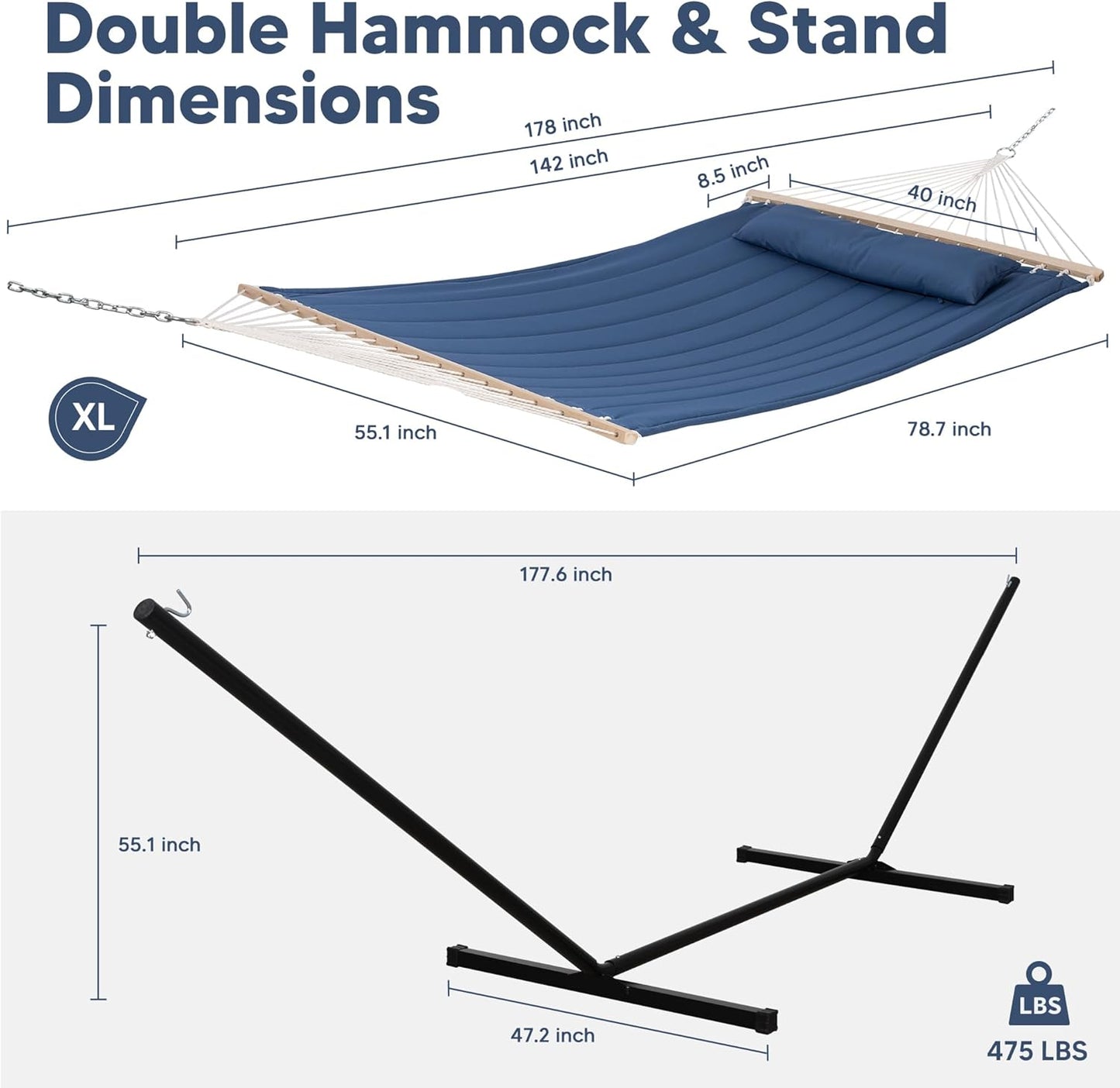 2 Person Hammock with Stand Heavy Duty Portable Dark Grey