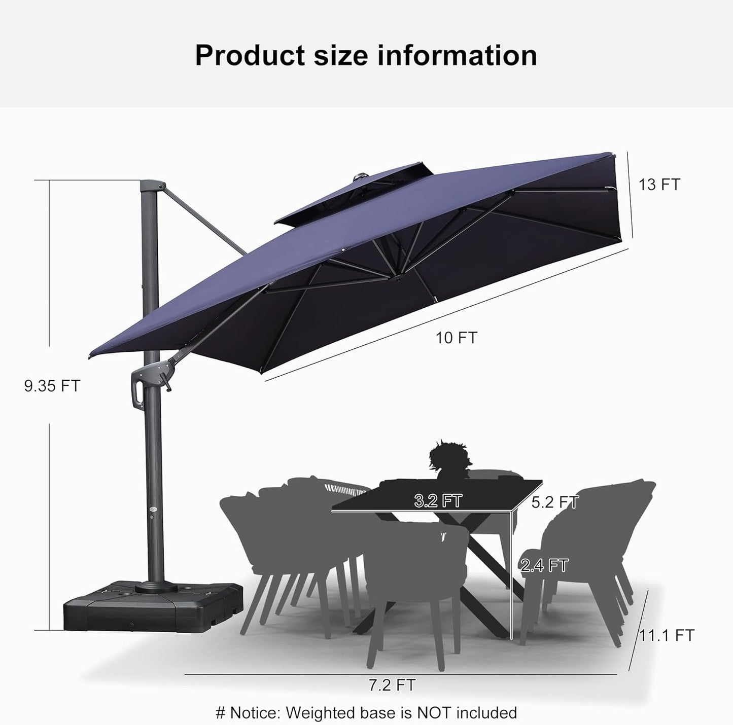12ft Patio Umbrella with Base Large Outdoor Square Umbrella