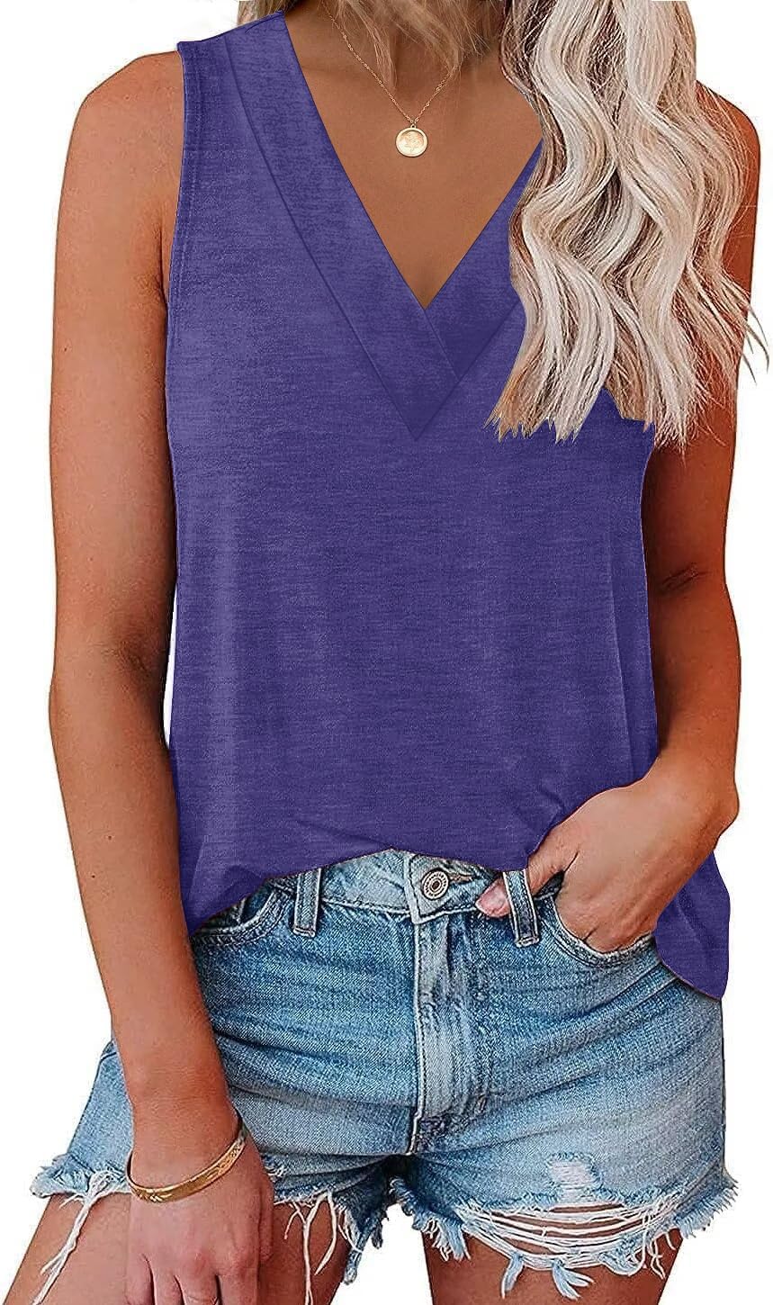 Womens V Neck Tank Tops Summer Sleeveless Tunic Casual Basic True Classic Tees