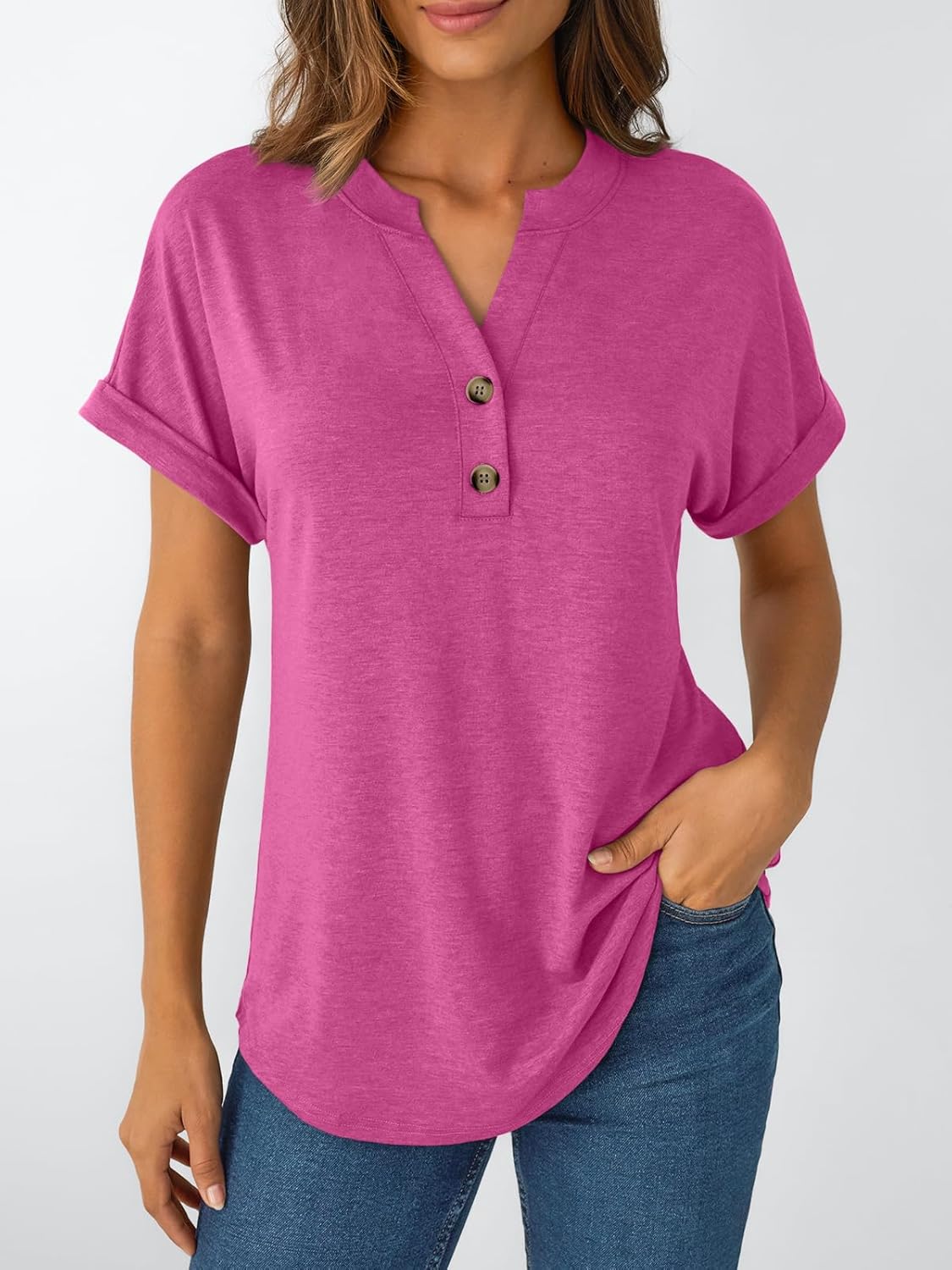 Women's Short Sleeve Shirts Henley Dressy Casual Summer Tops