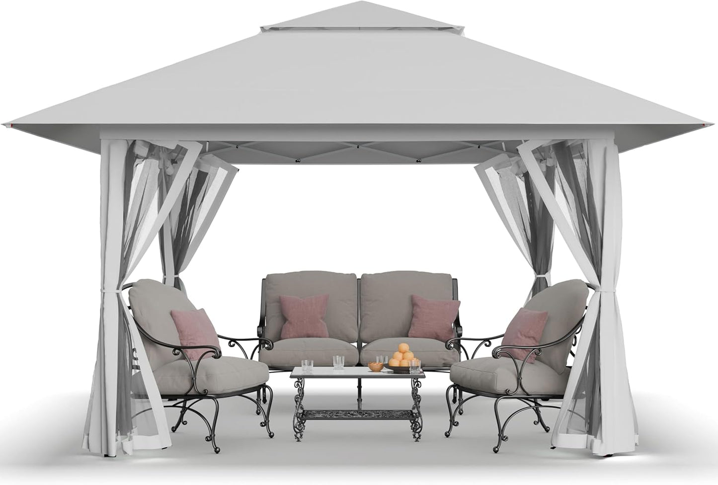 13x13 Pop Up Gazebo Canopy Tent with Wheeled Storage Bag Grey