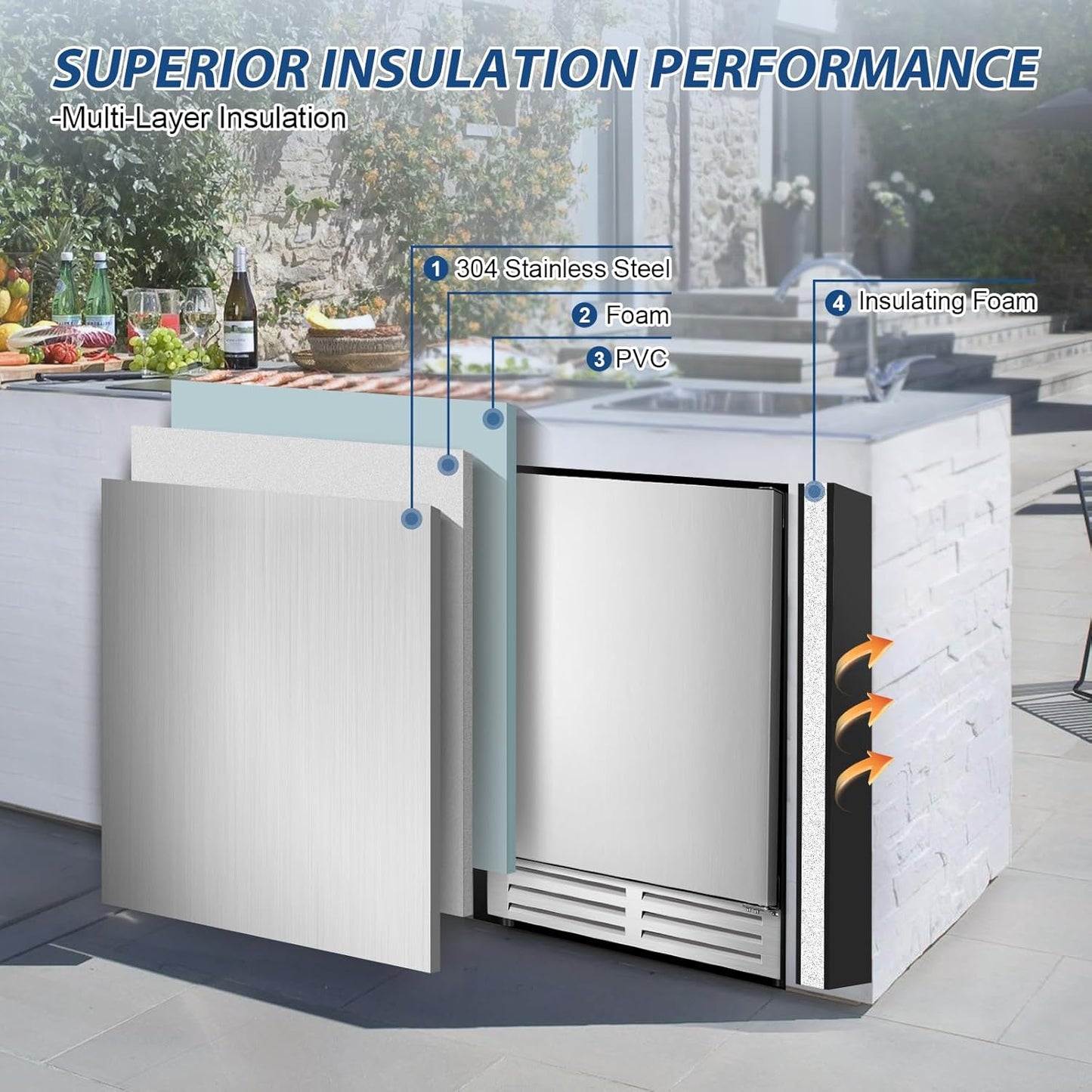 24 Inch Beverage Refrigerator Outdoor Under Counter Beverage Cooler for Patio