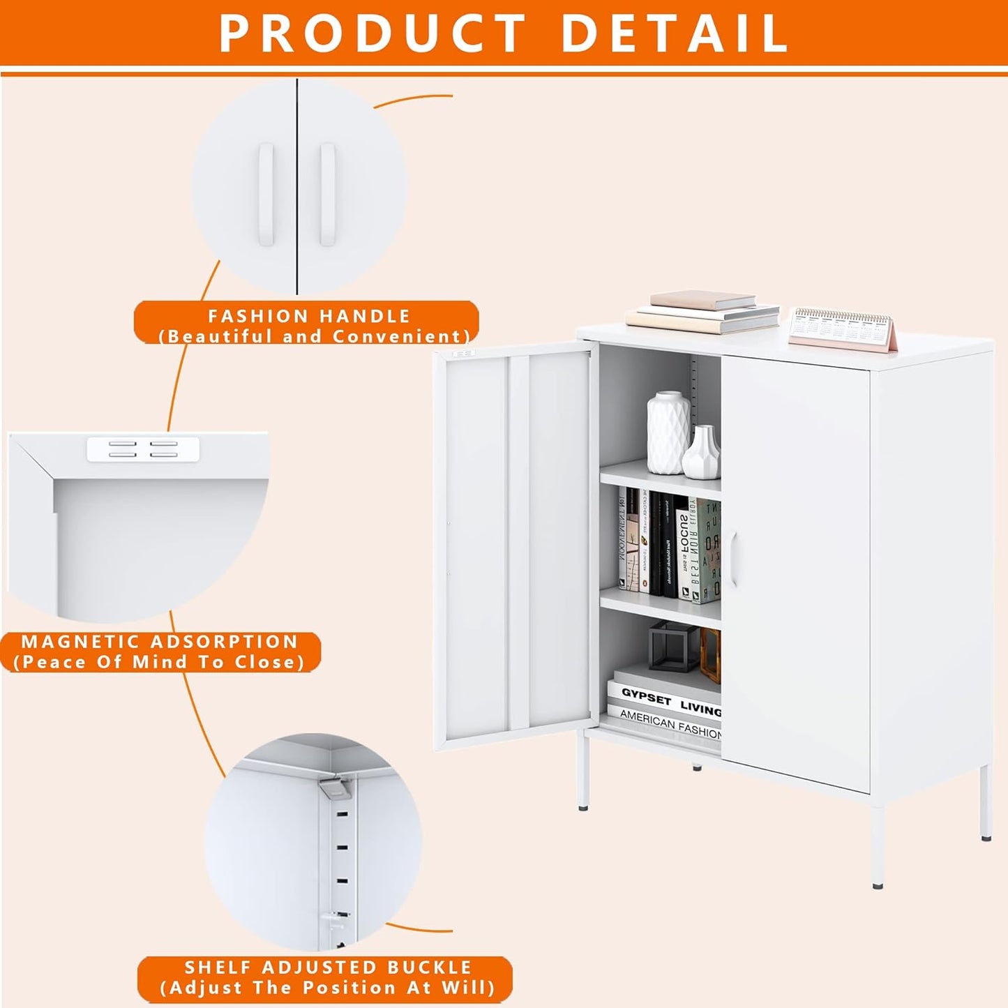 2 Door Storage Sideboard Metal Storage Cabinet with 2 Adjustable Shelf
