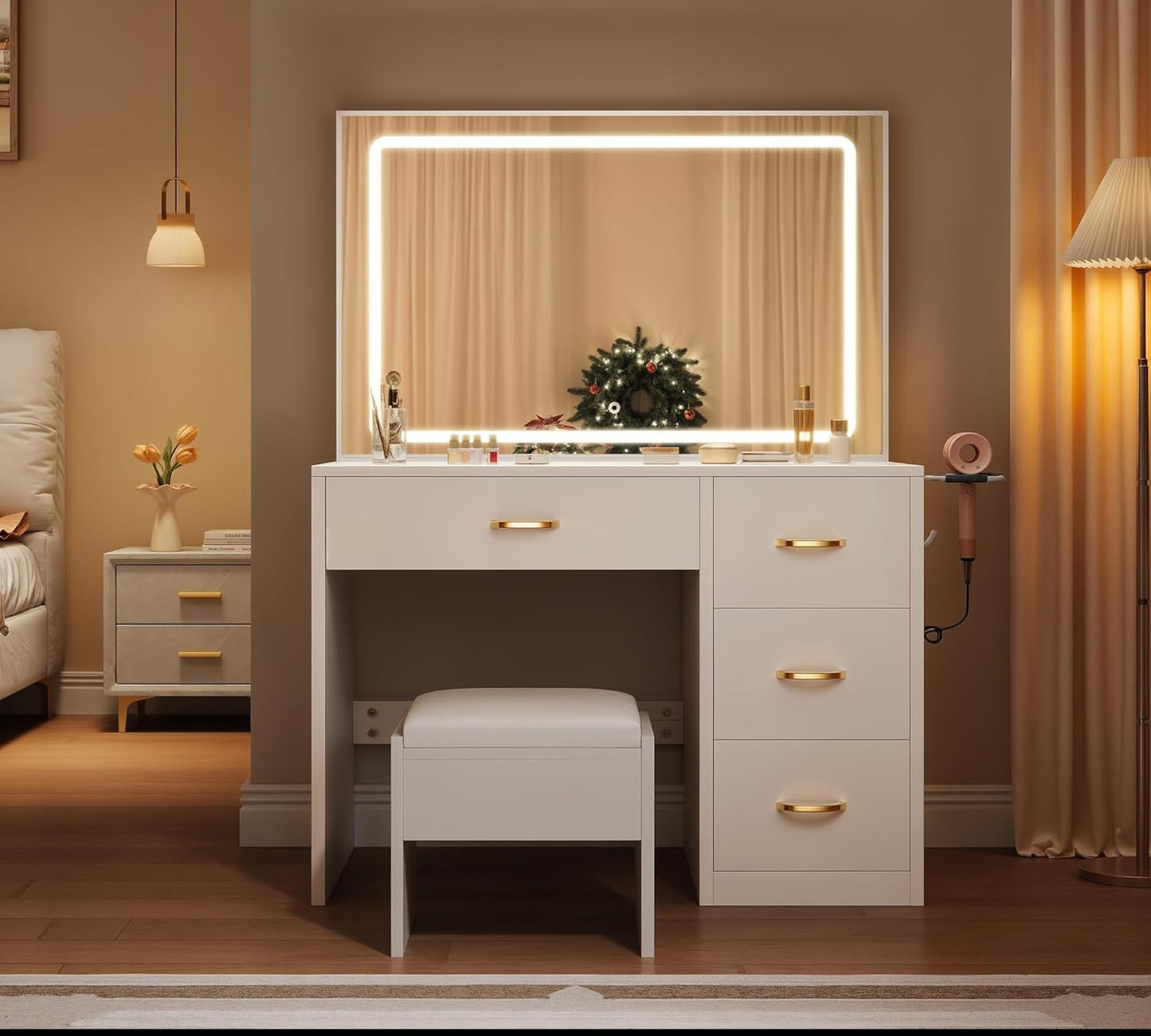 YITAHOME Vanity Desk Set with Large 35" LED Mirror and Lights