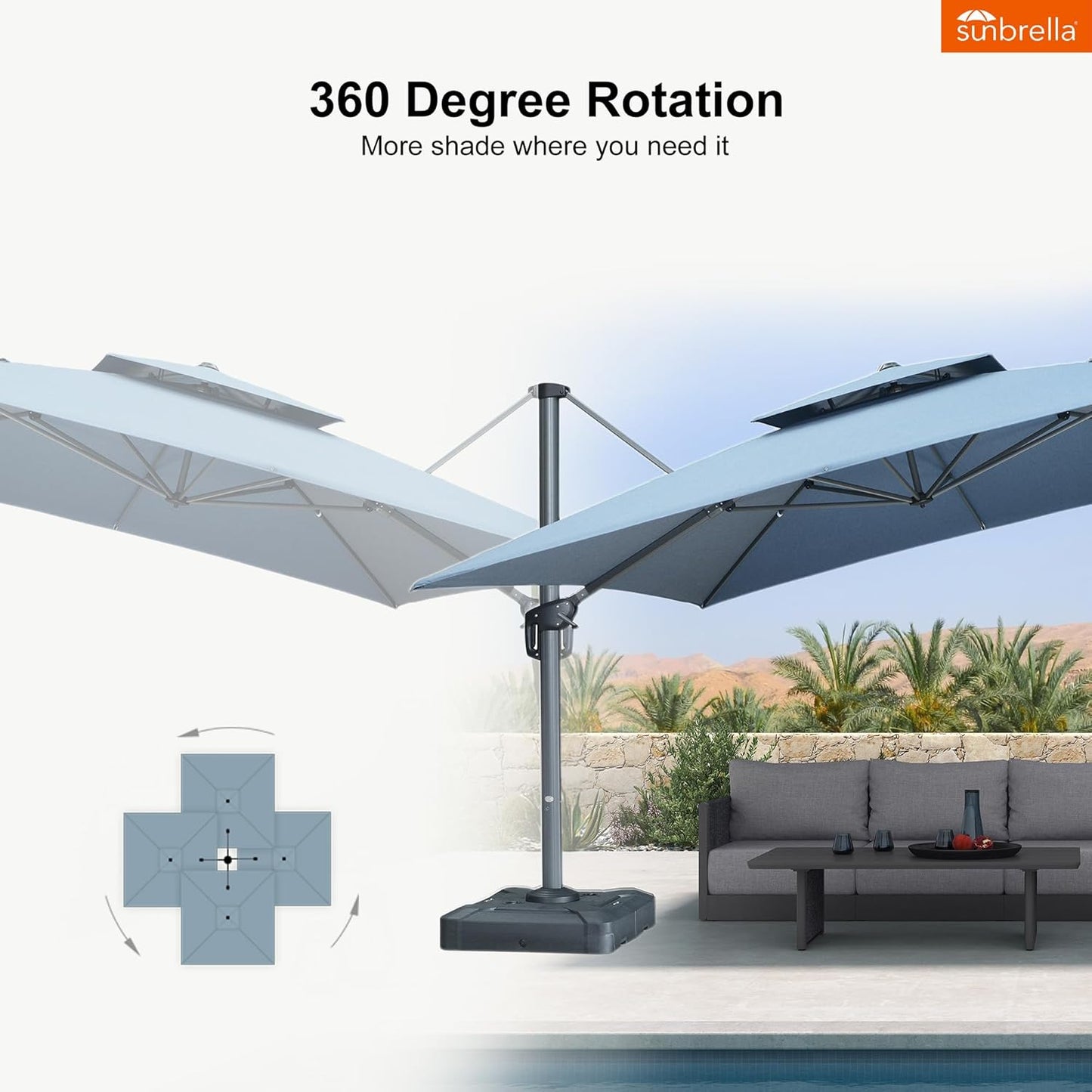 12ft Patio Umbrella with Base Large Outdoor Square Umbrella