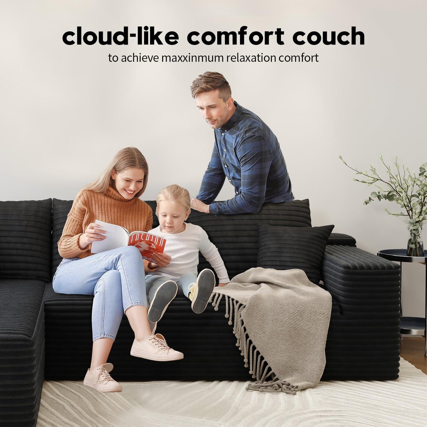 107.5" Cloud Modular Sectional Sofa with 1 Ottoman