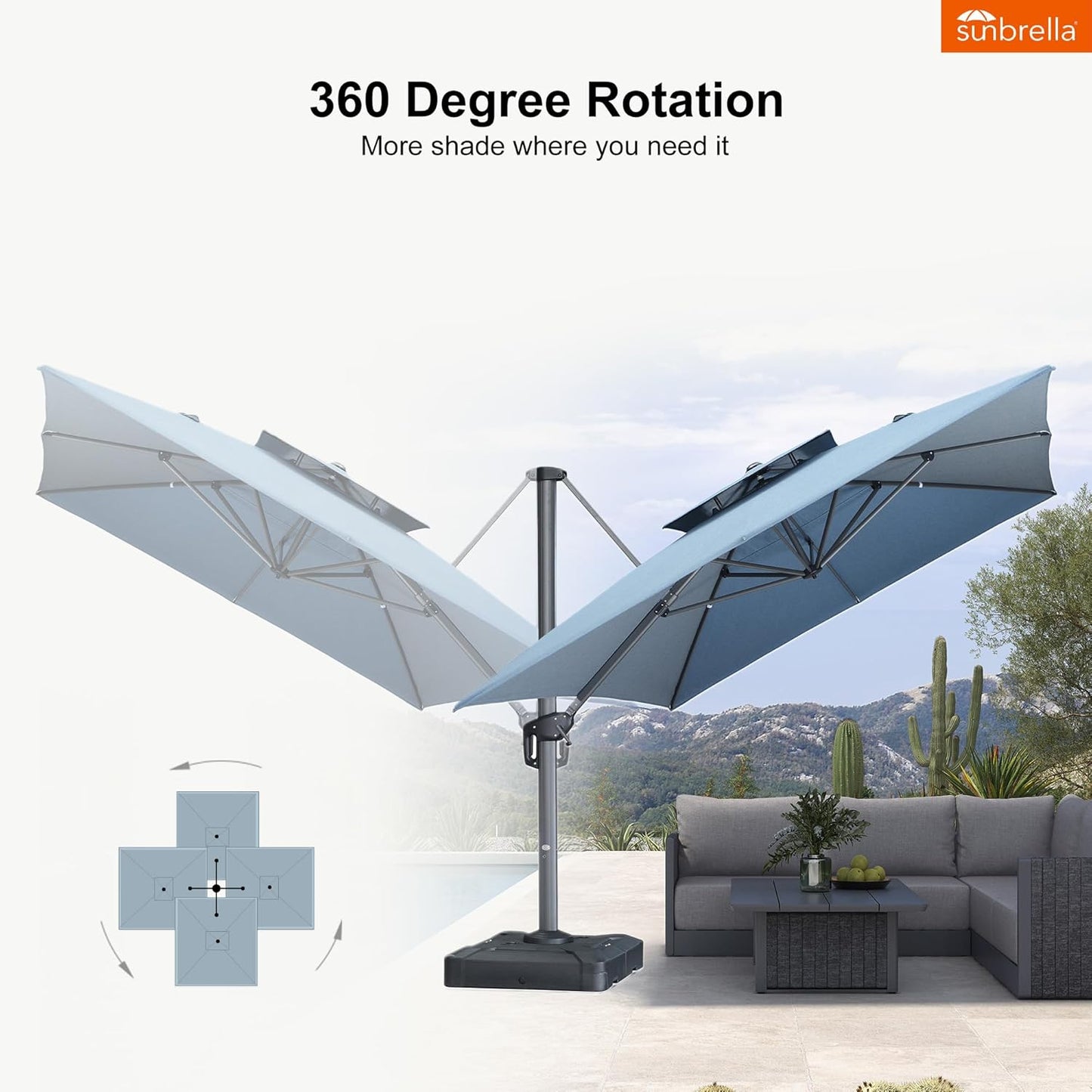 12ft Patio Umbrella with Base Large Outdoor Square Umbrella