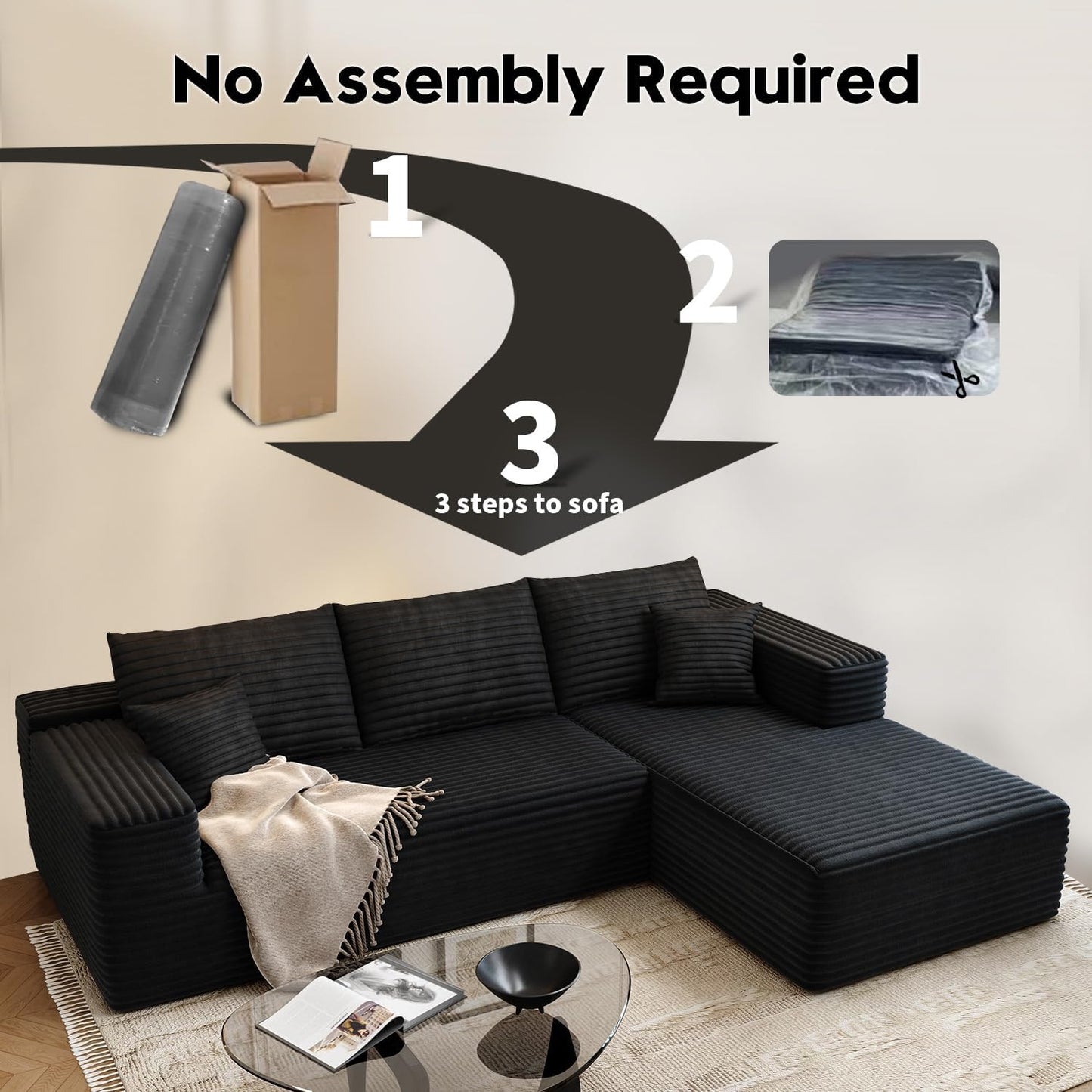 107.5" Cloud Modular Sectional Sofa with 1 Ottoman