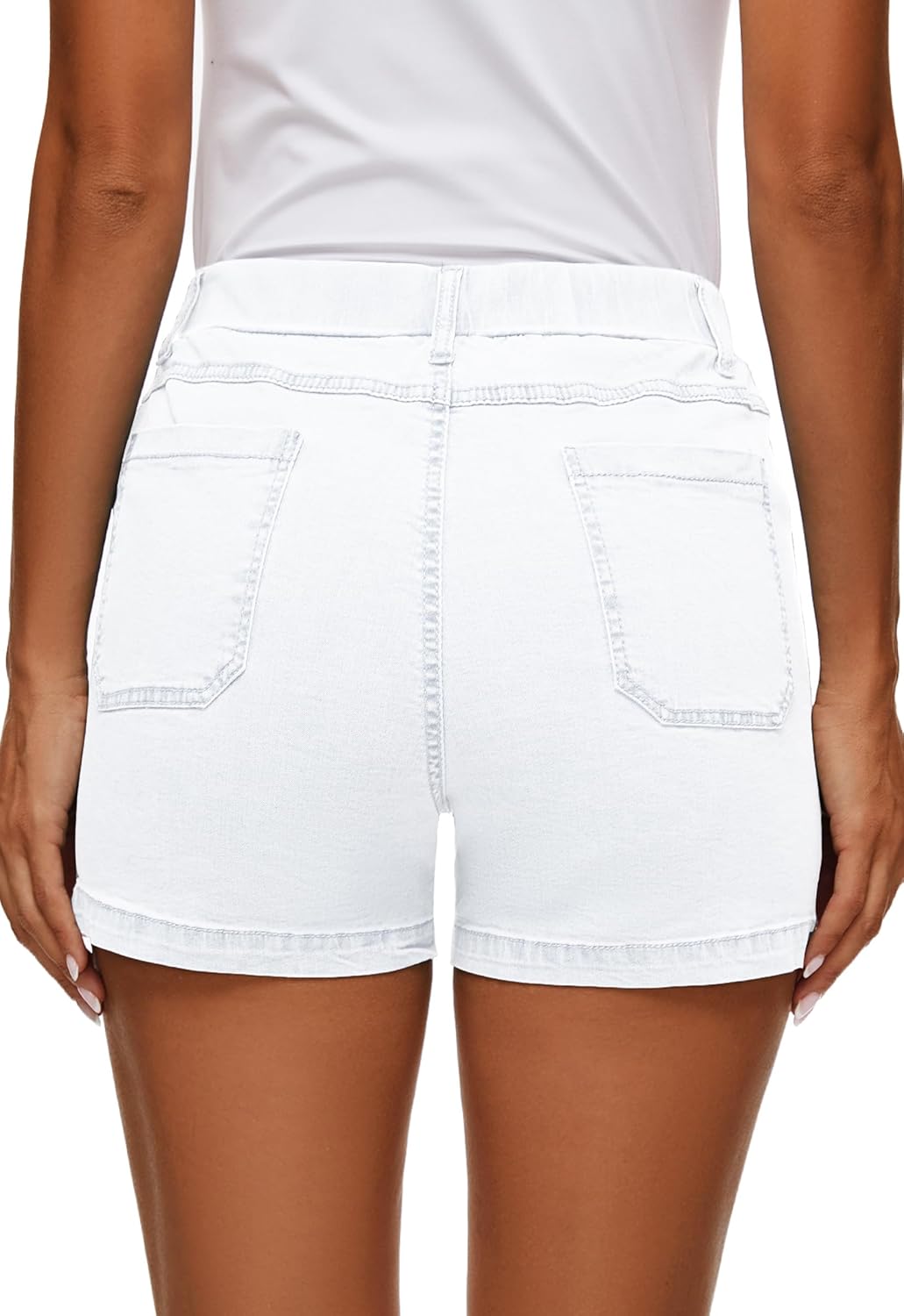 Womens Jean Shorts High Waisted Summer Cotton Elastic Waist Denim Shorts with Pockets