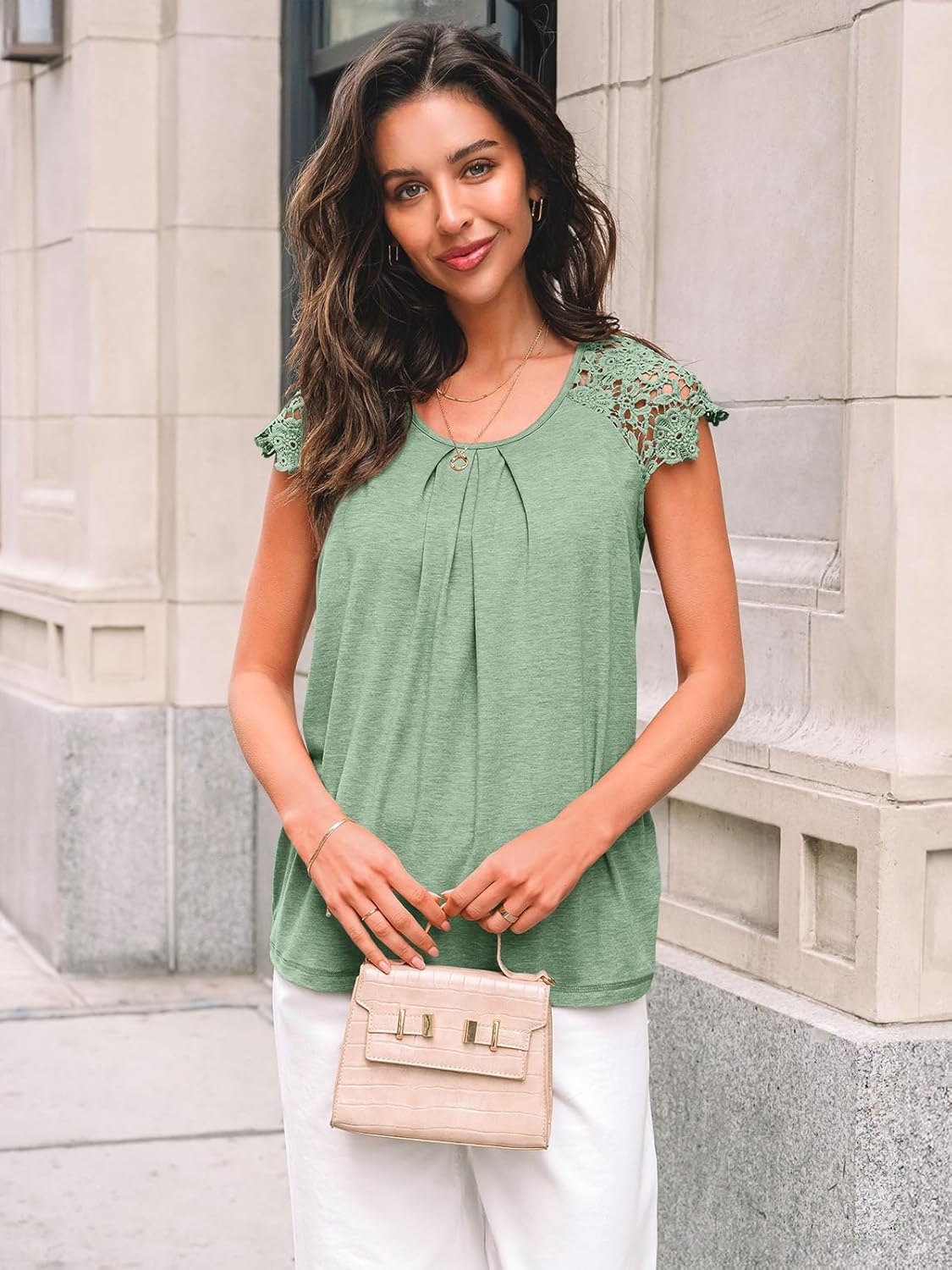 Womens Lace Tops Pleated Short Sleeve Shirts Summer