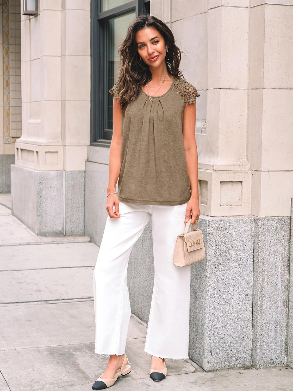 Womens Lace Tops Pleated Short Sleeve Shirts Summer