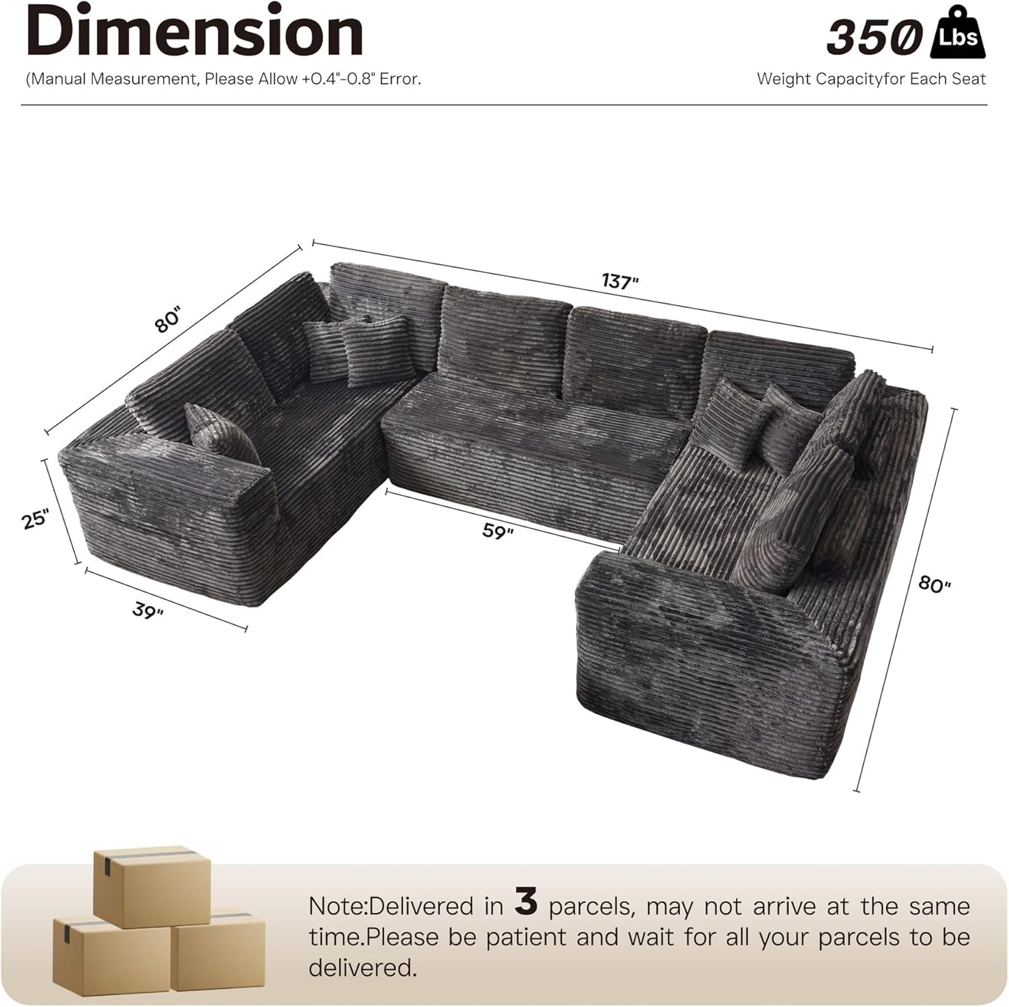 104" Cloud Sectional Couch with L-Shape Chaise