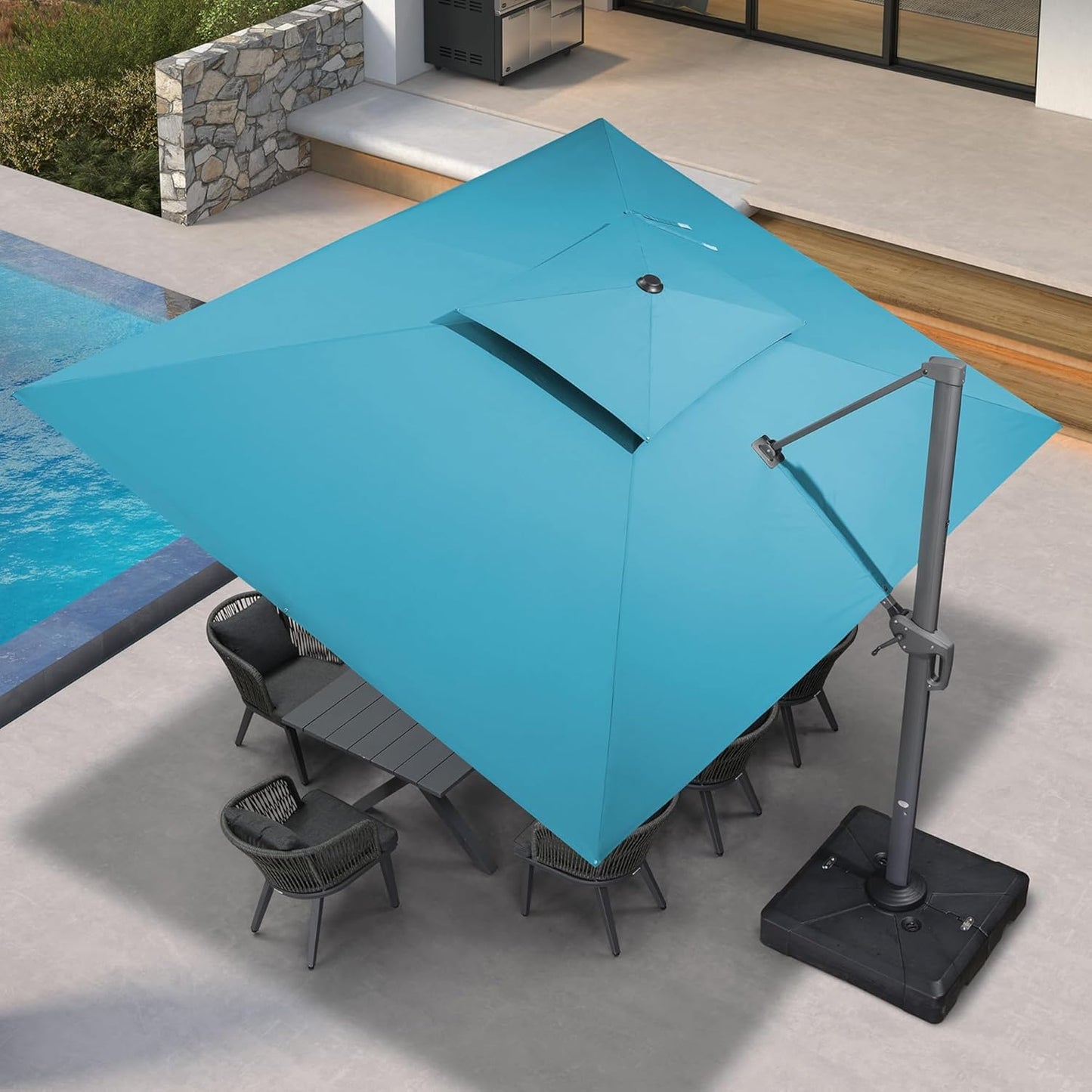 12ft Patio Umbrella with Base Large Outdoor Square Umbrella