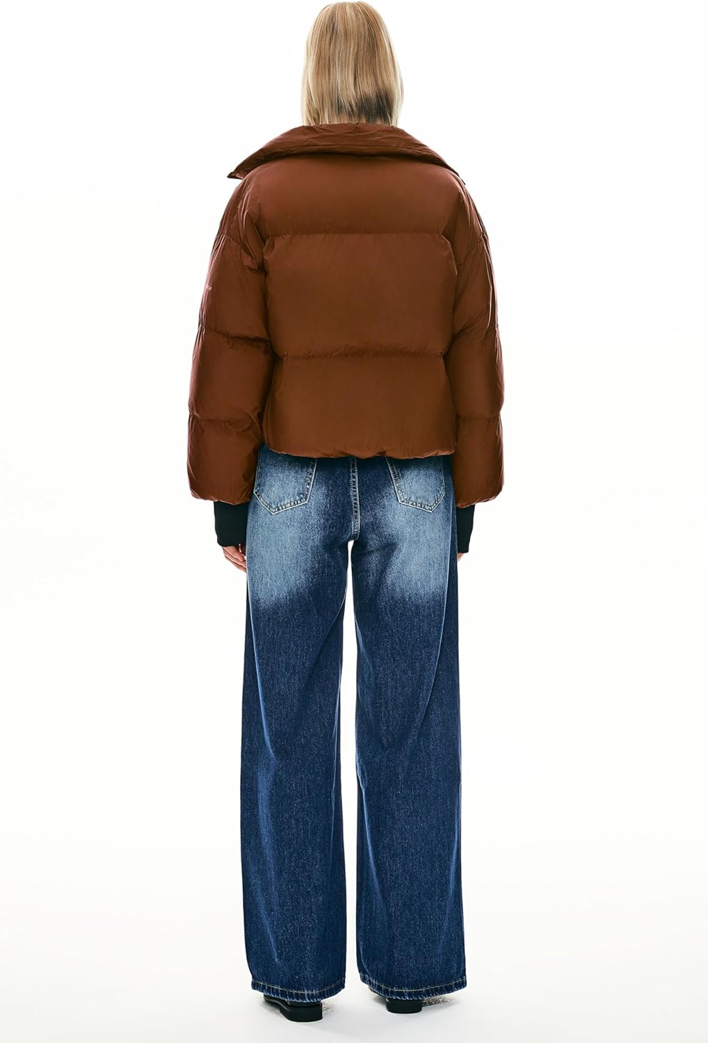 Womens Winter Oversized Cropped Puffer Jacket Zip Up Short Down Coat