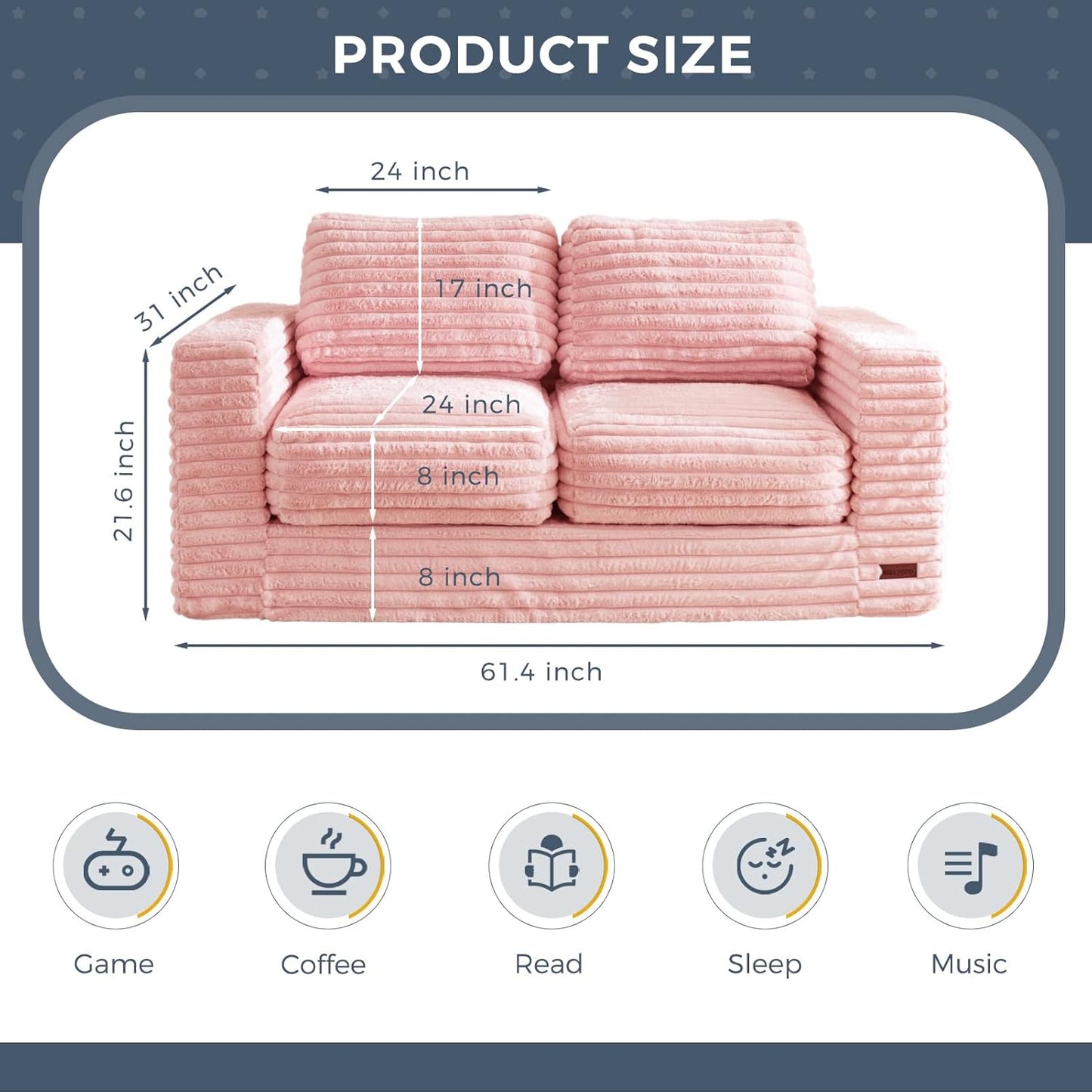 Plush Giant Bean Bag Sofa for Adults Floor Loveseat Chair with Armrests White
