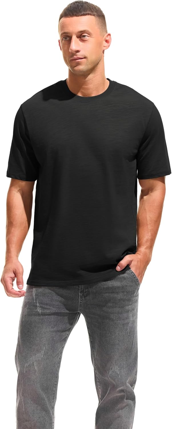 Cotton Loose Fit Thick T-Shirt Heavy Weight Crewneck Tees for Men