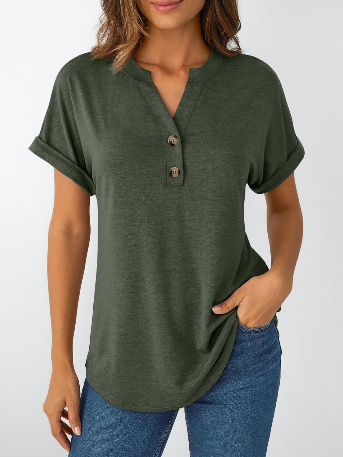 Women's Short Sleeve Shirts Henley Dressy Casual Summer Tops