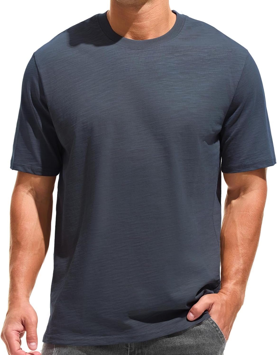 Cotton Loose Fit Thick T-Shirt Heavy Weight Crewneck Tees for Men