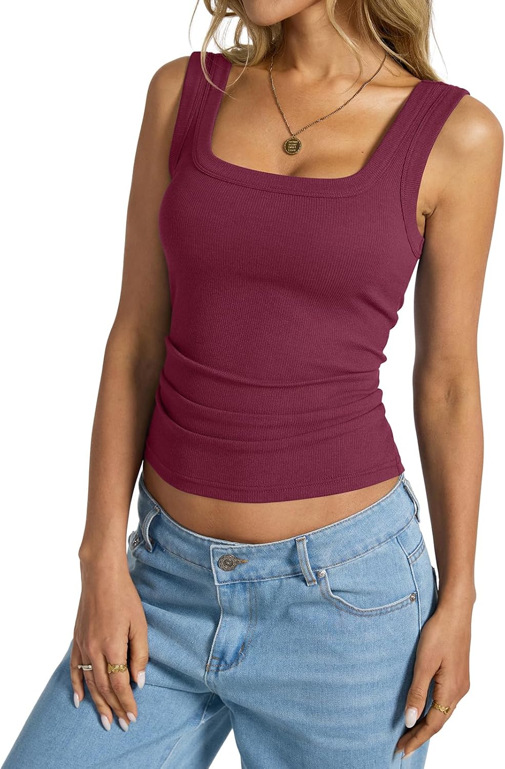 Womens Cotton Ribbed Square Neck Tank Tops
