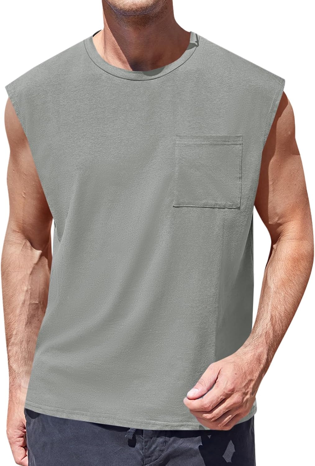 Mens Sleeveless Tank Tops Workout Cut Off Shirts Muscle Gym T Shirts with Pocket