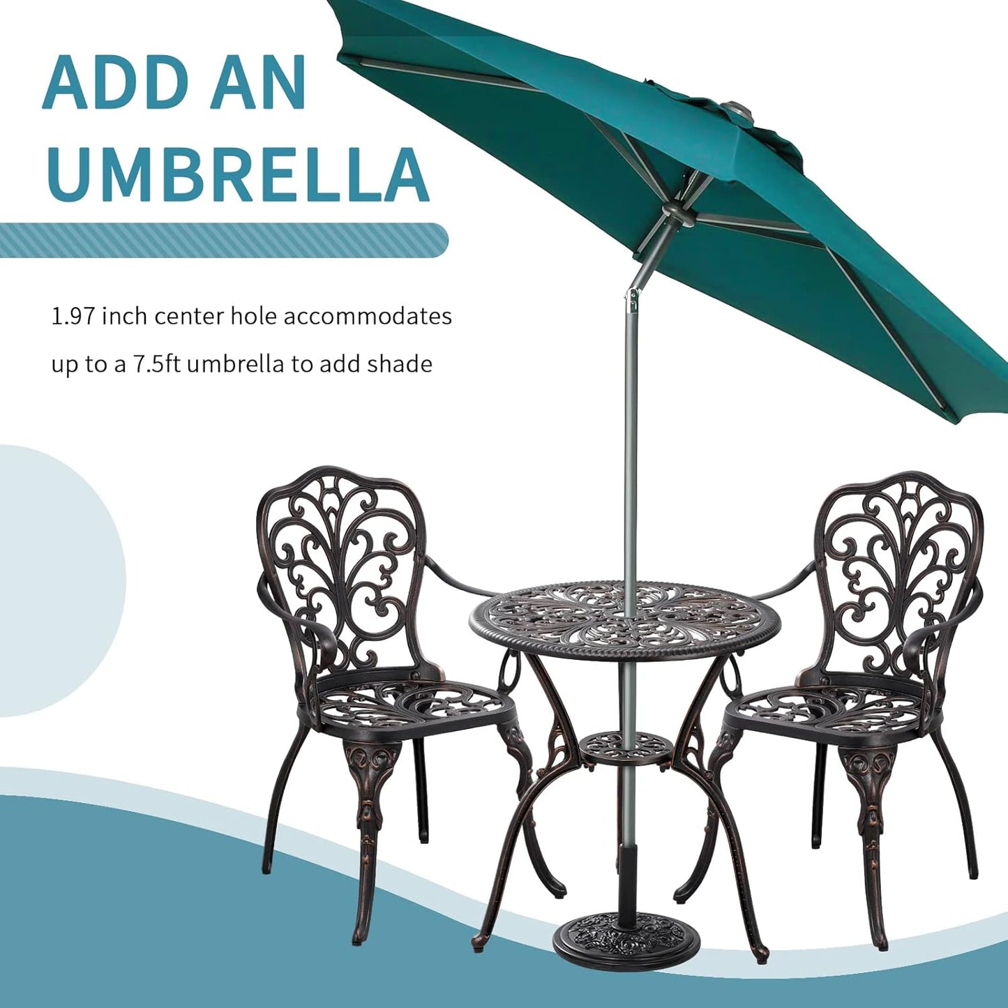 Patio Bistro Set 3 Piece Outdoor Cast Aluminum Outdoor Bistro Table