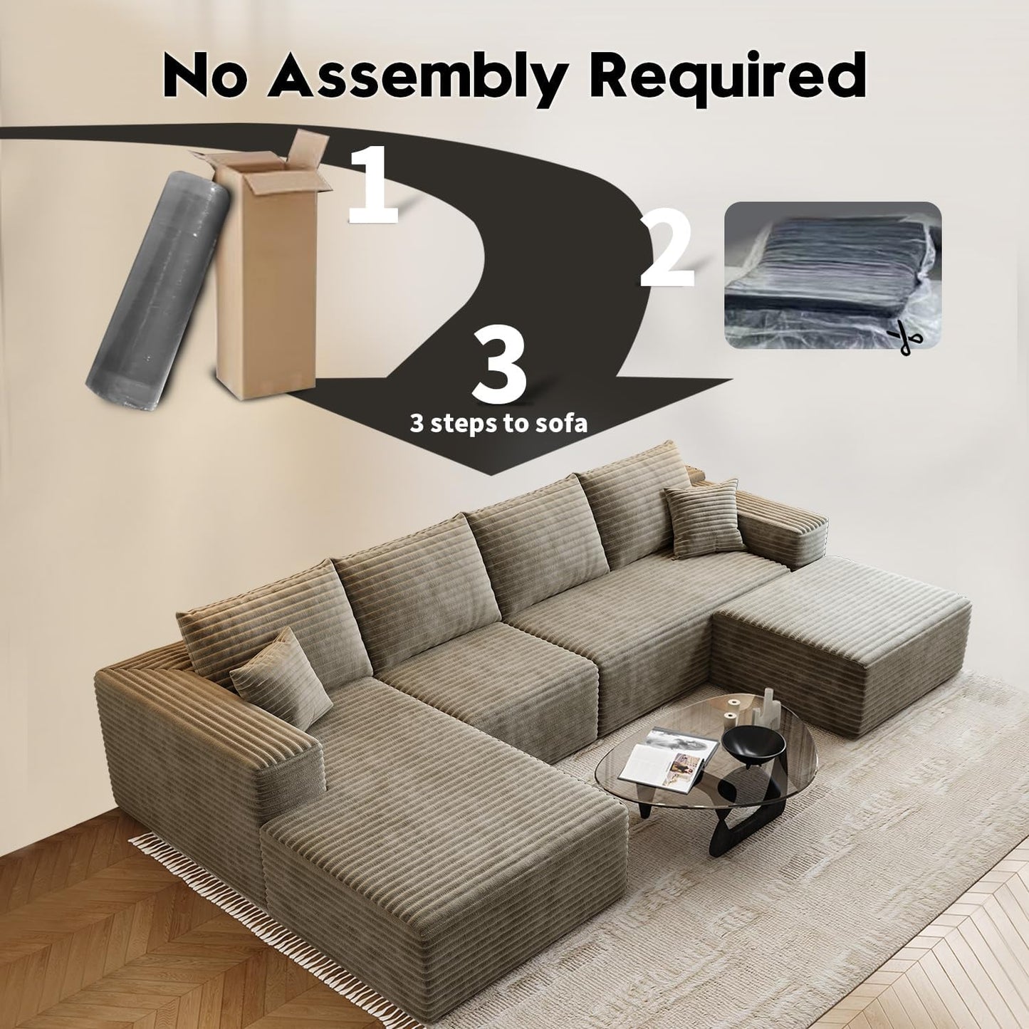 107.5" Cloud Modular Sectional Sofa with 1 Ottoman
