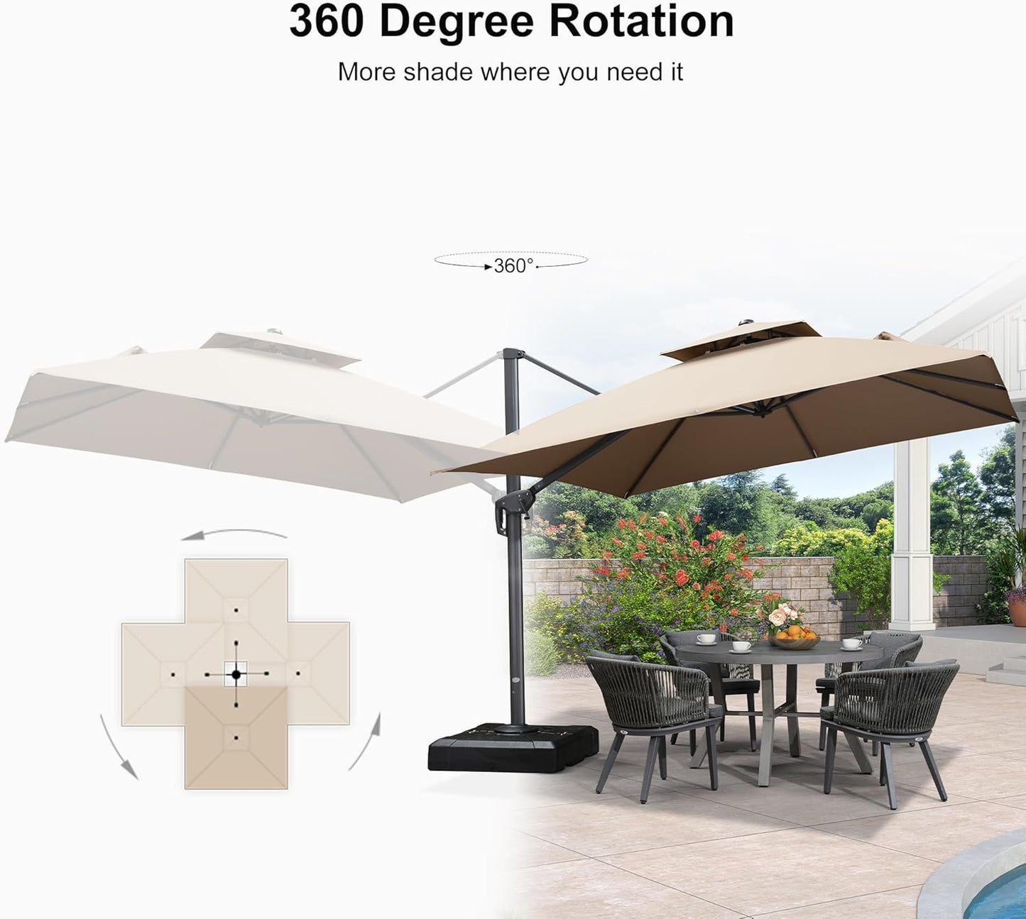 12ft Patio Umbrella with Base Large Outdoor Square Umbrella