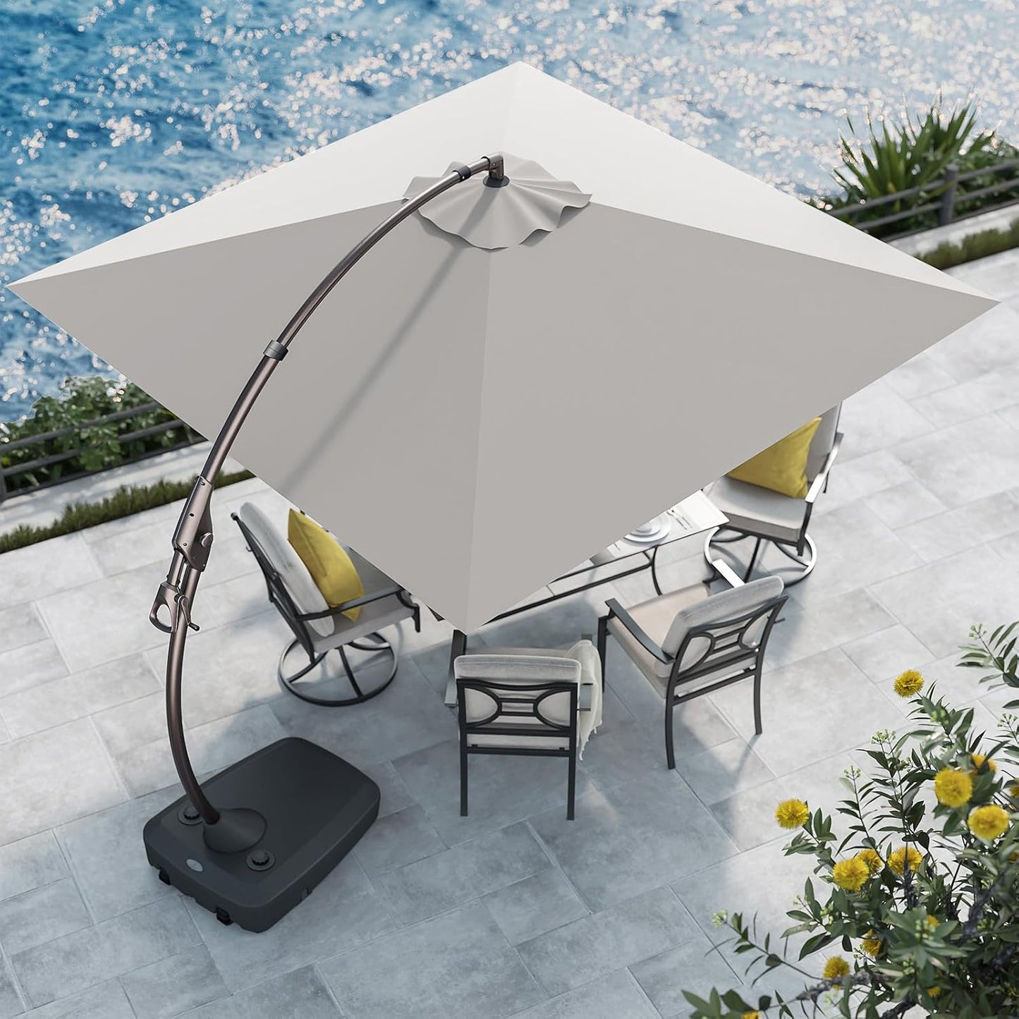12FT Outdoor Offset Cantilever Umbrella with Base Champagne