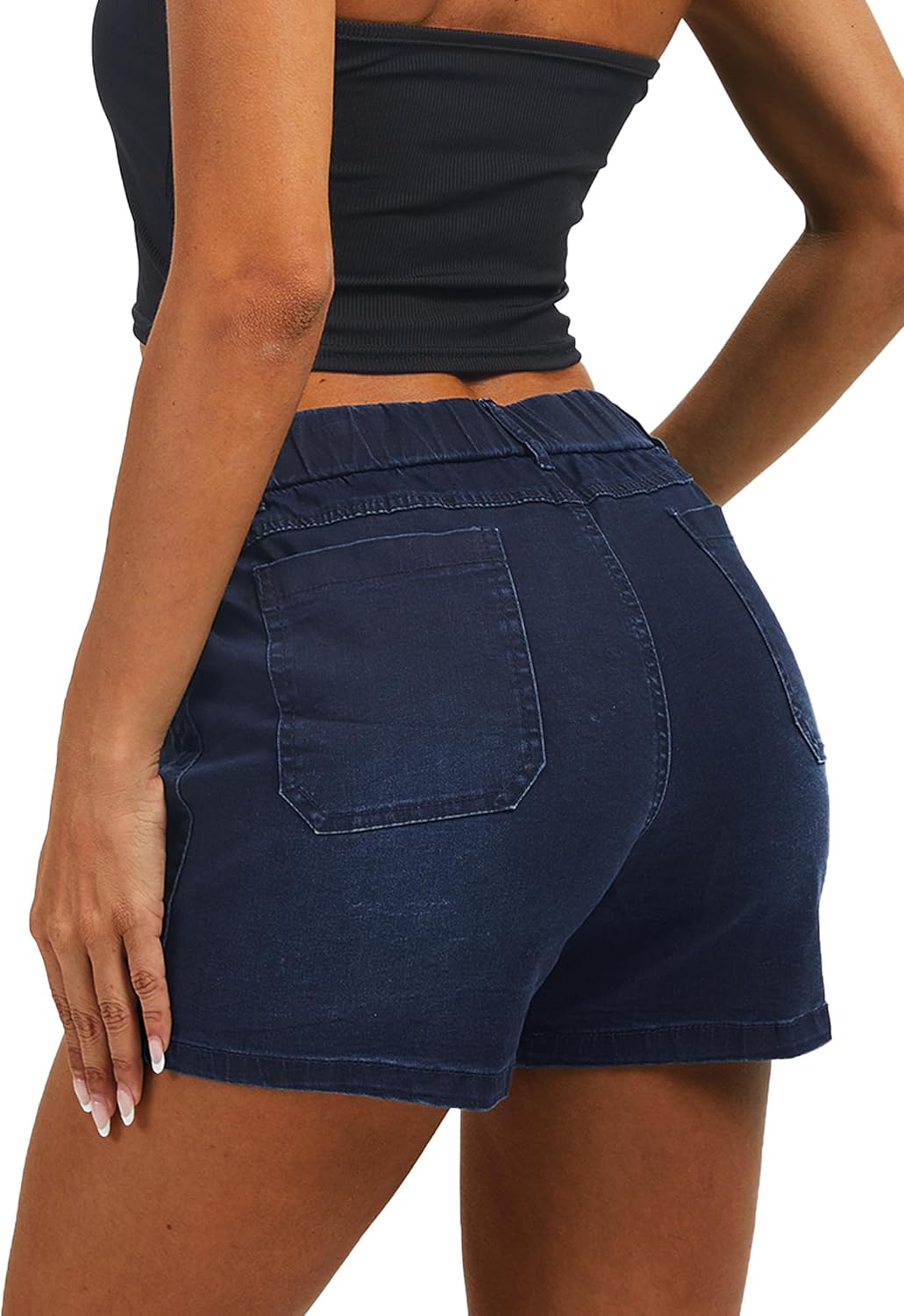 Womens Jean Shorts High Waisted Summer Cotton Elastic Waist Denim Shorts with Pockets