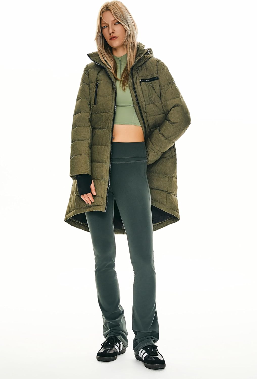 Womens Long Winter Down Jacket Hooded Quilted Puffer Coat Slim Fit Warm Outerwear
