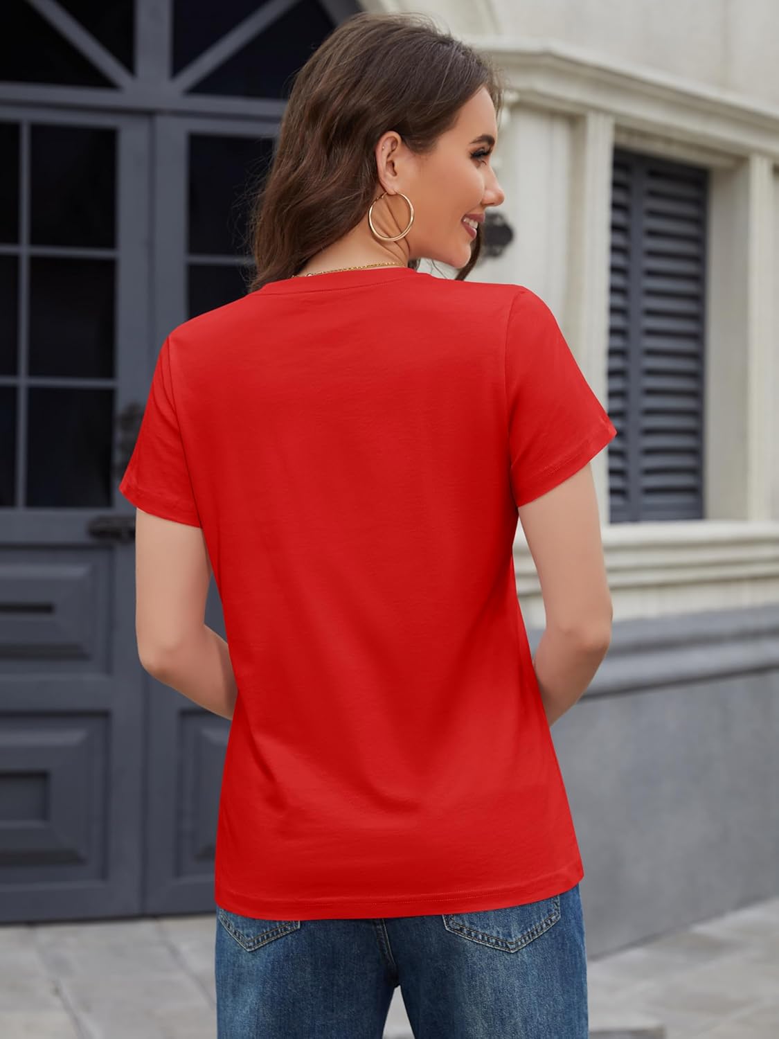 Women's Cotton T-Shirts Short-Sleeve Shirts Crew-Neck Tops