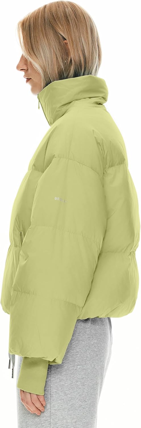 Womens Winter Oversized Cropped Puffer Jacket Zip Up Short Down Coat